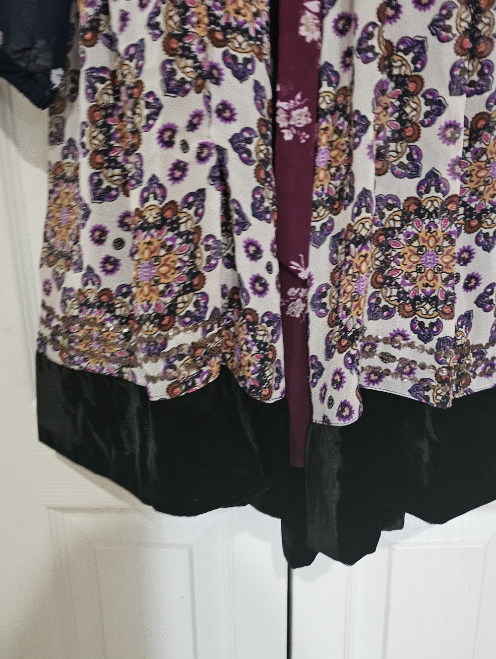 Maeve Anthropologie Dress Women Boho Floral Velvet Trim Tie XS Sheer Sleeve. - Picture 13 of 16